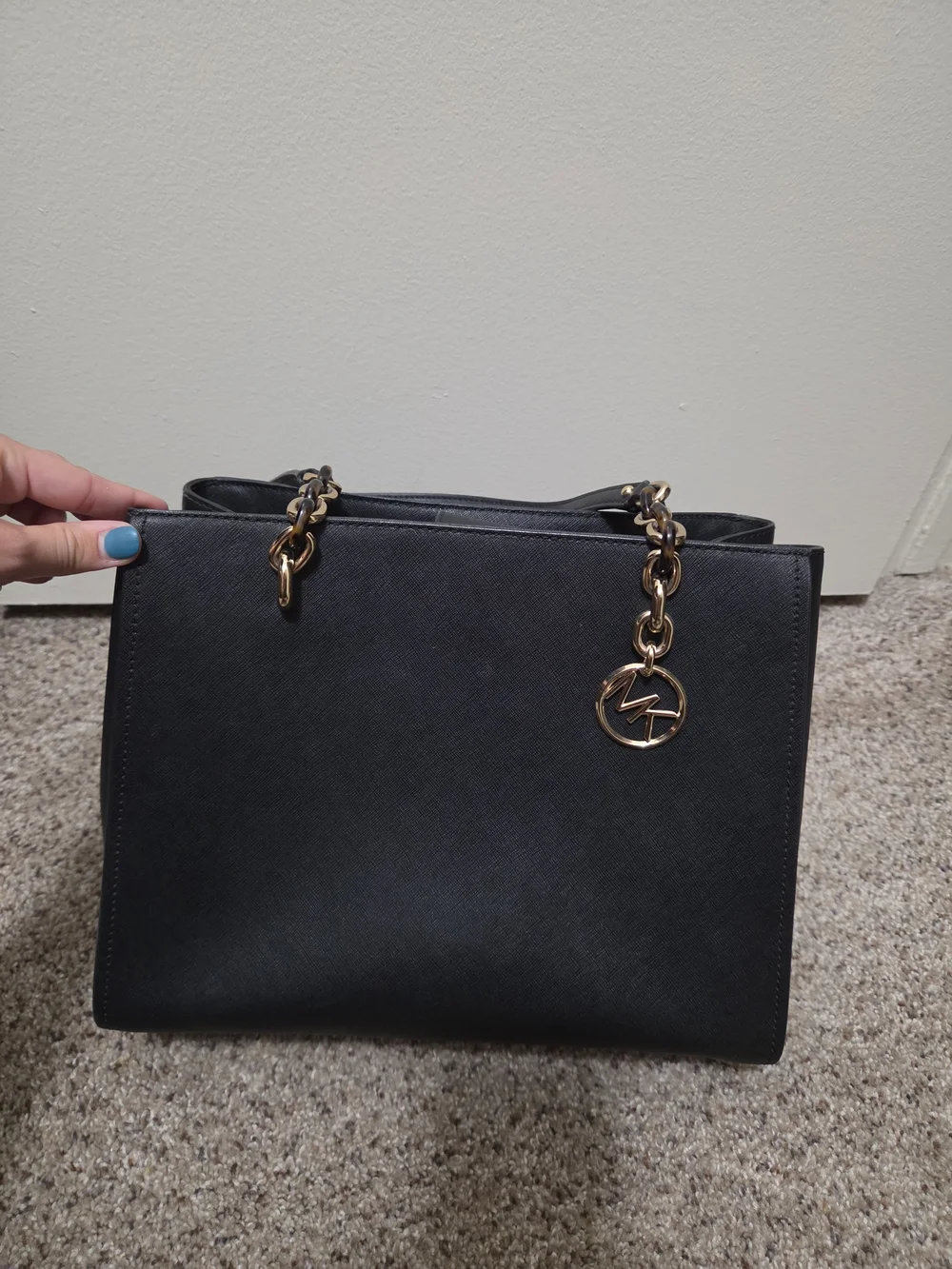 Michael Kors Black Tote with Gold Chain Straps